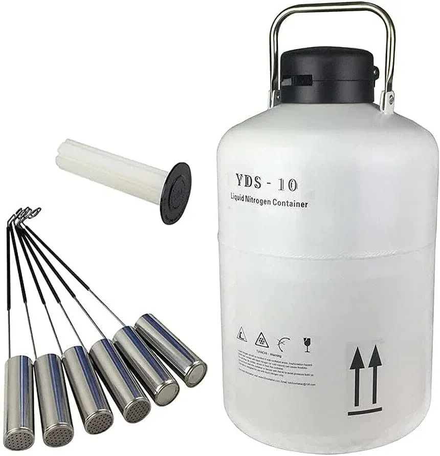 10L Liquid Nitrogen Tank Cryogenic Container LN2 Dewar with 6PCS Pails and Lock