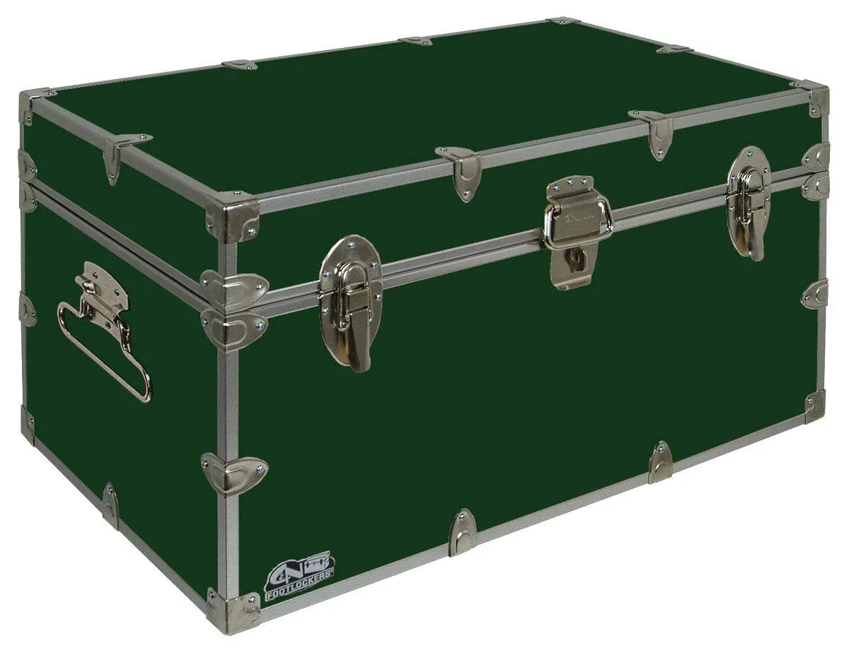 C&N Footlockers - Large Undergrad Storage Trunk - Made in the USA - Only STEEL Footlocker on Amazon - Durable Chest with Lid Stay - 32 x 18 x 16.5 Inches (Dark Green)