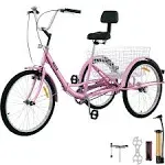 Foldable Adult Tricycle Folding Adult Trike 26&#039;&#039; 1 Speed Pink Bikes w/Basket