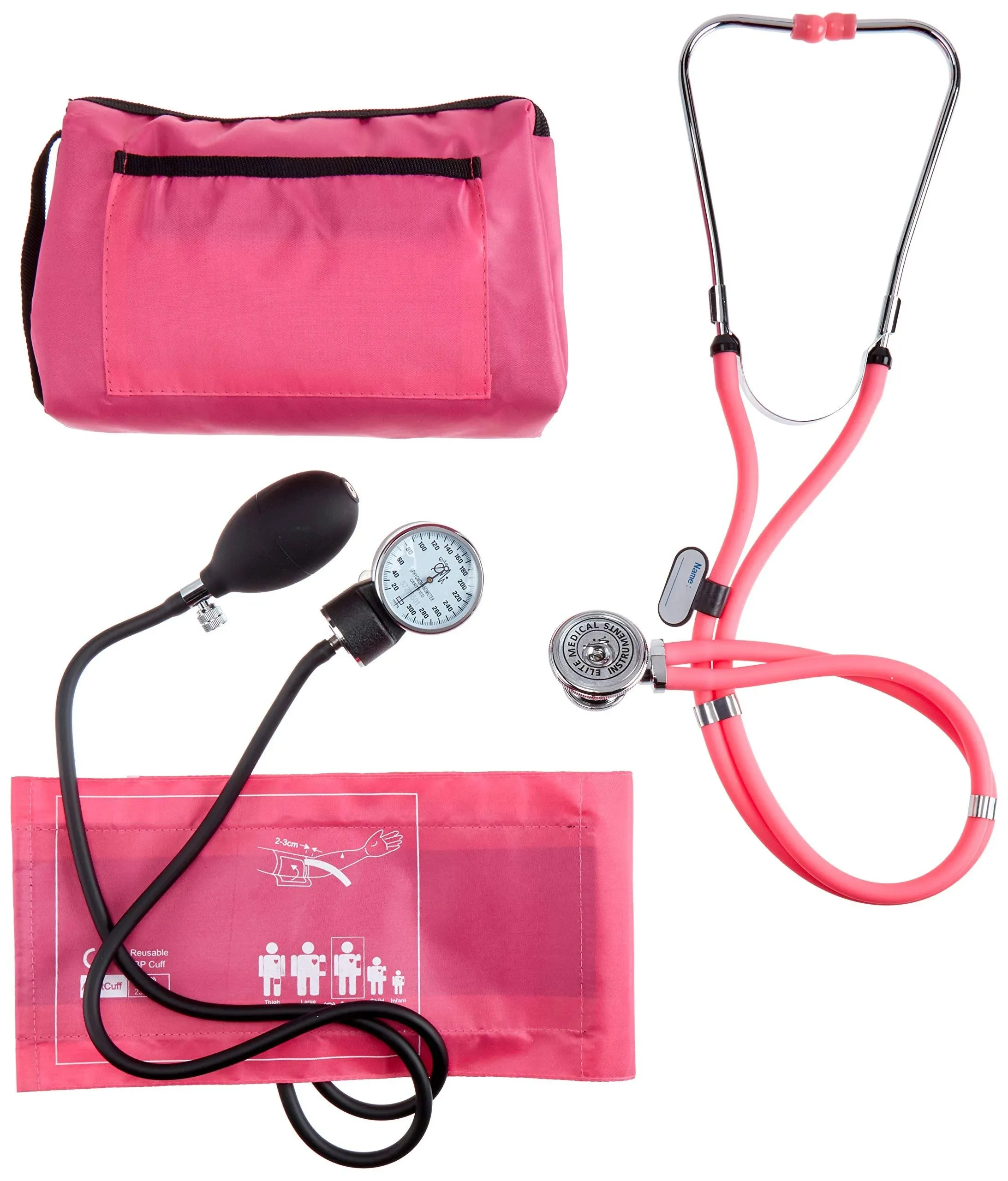 EMI All Pink Set Sprague Rappaport Stethoscope and Aneroid Sphygmomanometer Blood ...