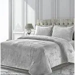 Tribeca Living Venice Velvet Oversized Solid Duvet Cover Set Silver Queen