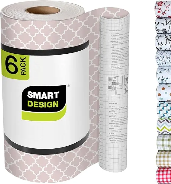 Smart Design Adhesive Shelf Liner - 18 inch x 120 Feet Total (Set of 6 Rolls) - Drawer Cabinet Paper - Kitchen - Chantilly Blush