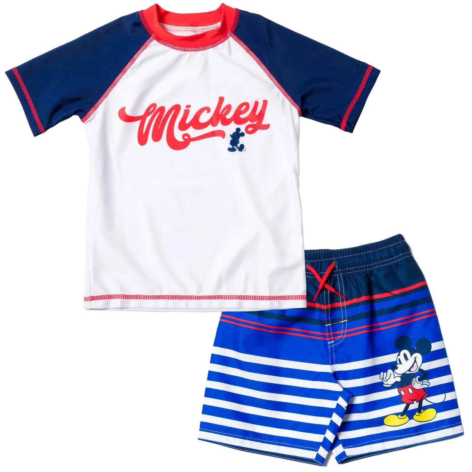 Disney Mickey Mouse Big Boys Rash Guard and Swim Trunks Outfit Set White 14-16