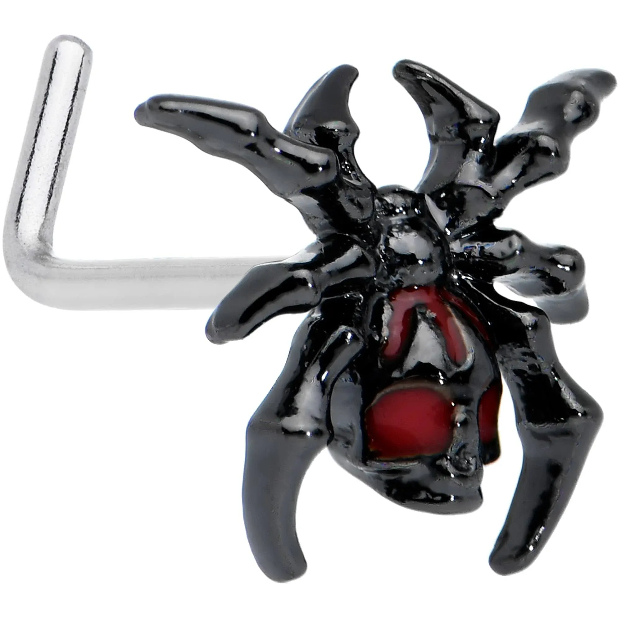 Body Candy Womens 20G 316L Steel L Shaped Nose Ring Red Accent Spider Nose Stud Body Piercing Jewelry 1/4"