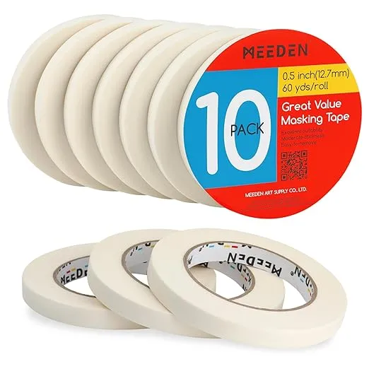 MEEDEN 10 Packs White Artist Tape, 0.5" with Total 1804.5FT (550m) Masking Art Tape for Watercolor Painting Drafting Canvas Framing, Acid-Free Painters Tape, General Purpose for Craft, Office, School