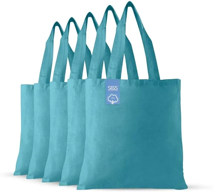 Cotton Cloth Grocery Craft Bag 15 x 16 Reusable Tote with Handle Pack of 5 Tu...