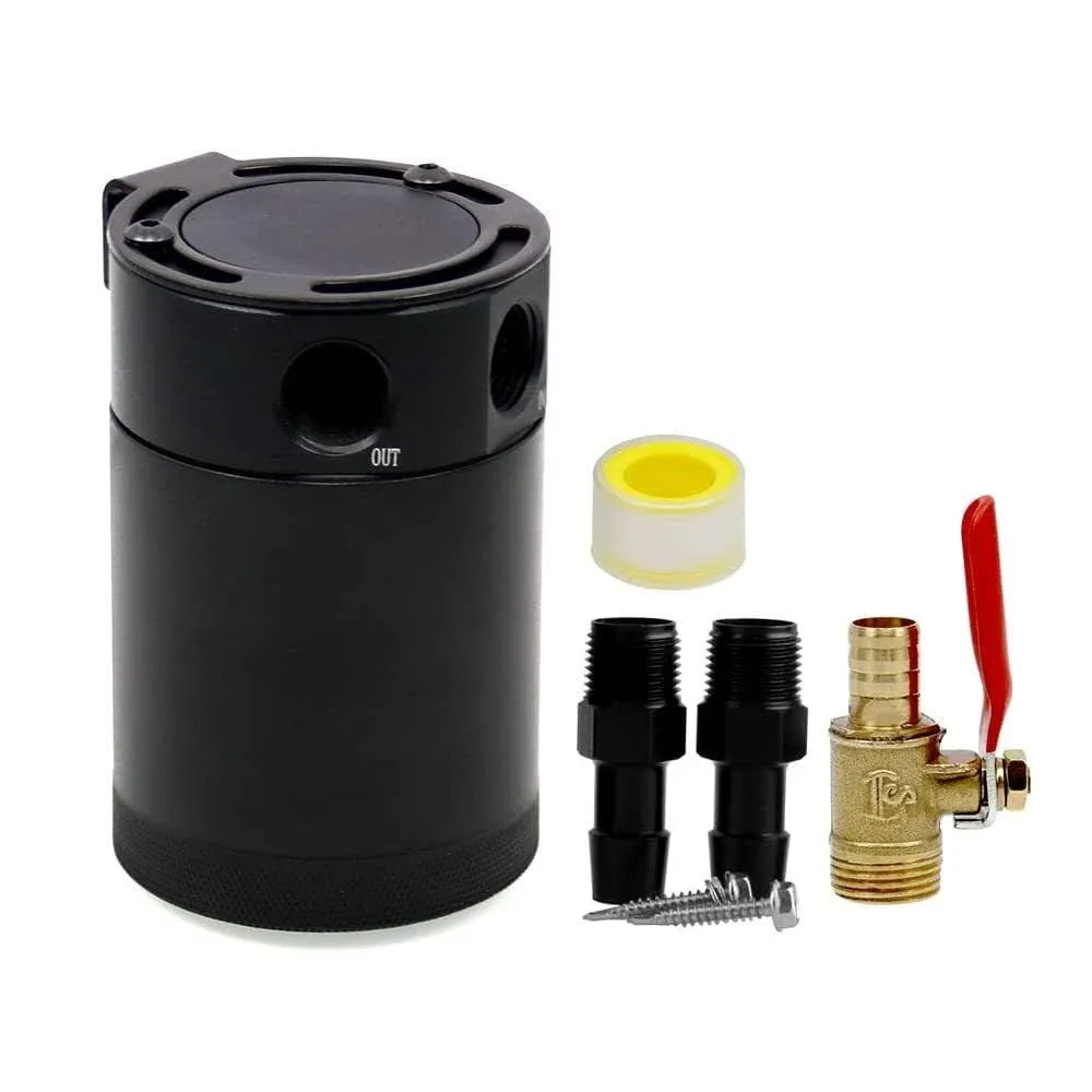 Sporacingrts Universal 2-Port Oil Catch Can Reservoir Tank Black, 2 Inlet 1 Outlet