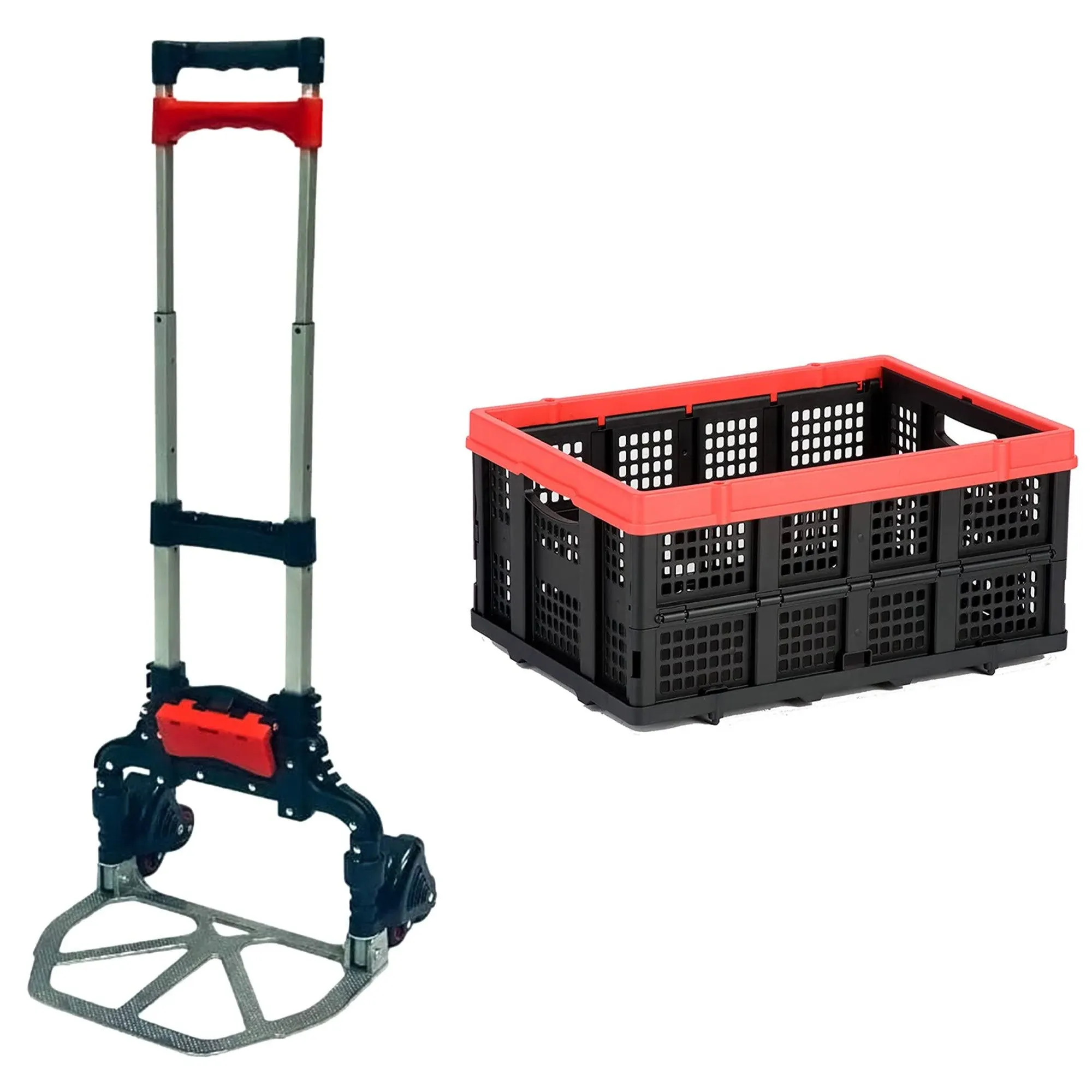 Magna Cart 6 Wheel Folding Hand Truck with Tote Attachment and Storage Crate