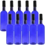 Cornucopia Plastic Wine Bottles (10-Pack, Blue); Empty PLASTIC Bordeaux-Style Wine Bottles with Screw Caps and Seals