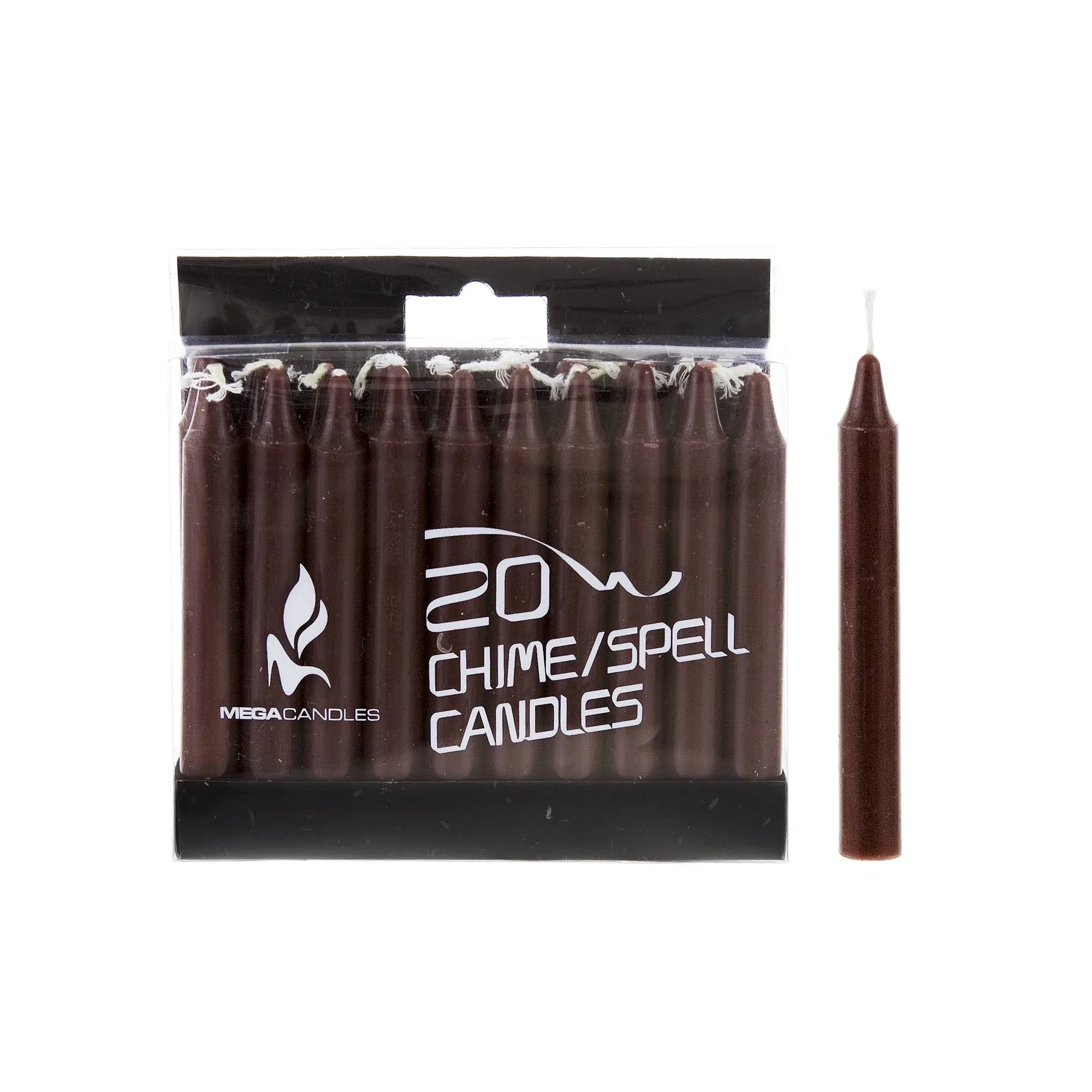 Mega Candles - Unscented 4&#034; Chime / Spell Taper Candles - Brown, Set of 20