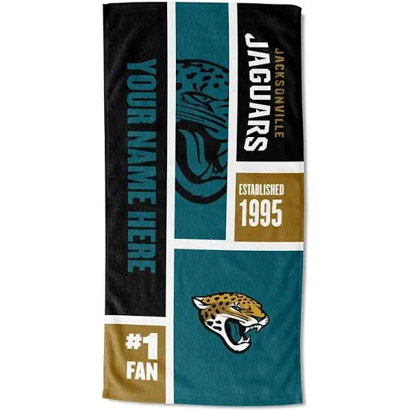 Jacksonville Jaguars NFL Colorblock Personalized Beach Towel