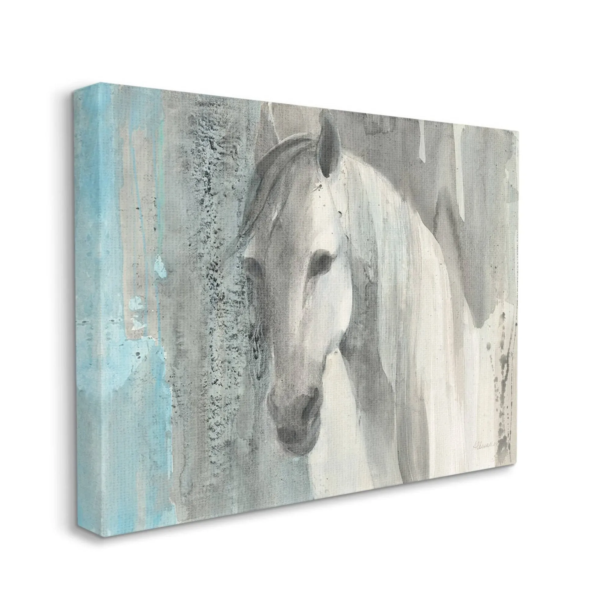 Stupell Industries White Wild Horse Portrait Farm Animal Blue Grey Watercolor Canvas Wall Art Design by Albena Hristova, 16 inch x 20 inch, Size: 16 x