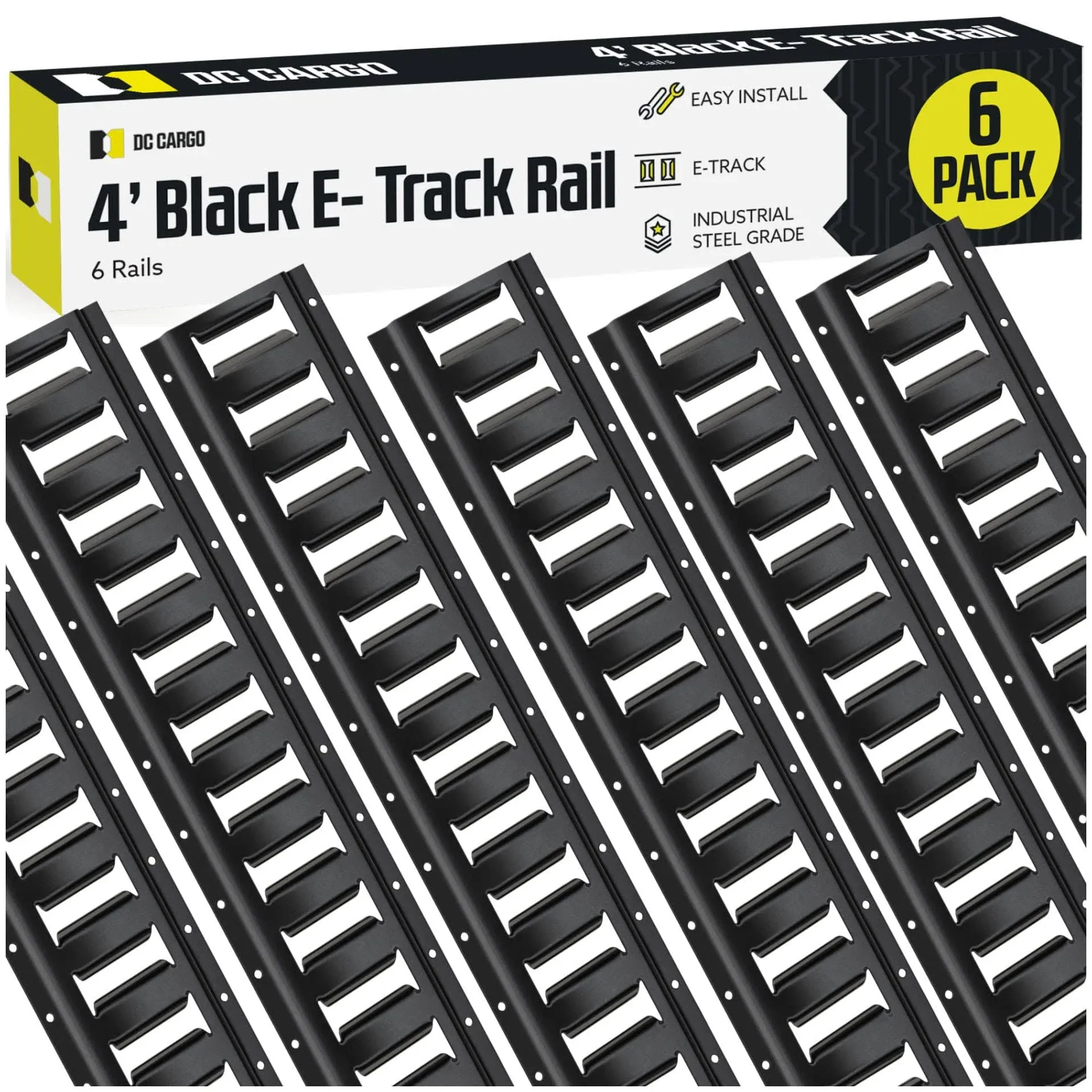 DC Cargo ETrack Rails 4' Horizontal Black Powder Coated E Track Rail 6-Pack