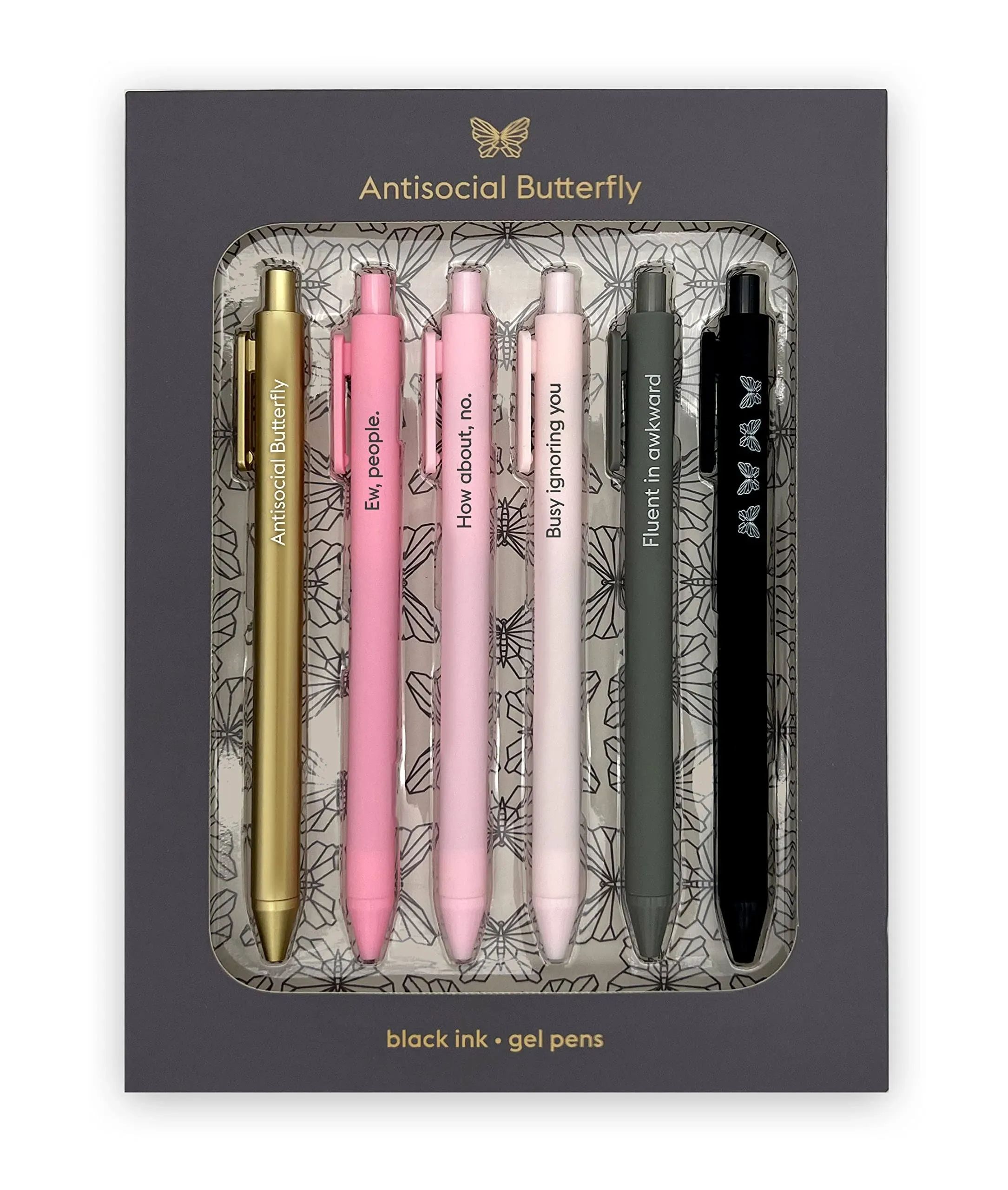 Snifty Antisocial Butterfly Quotable Gel Pen Set