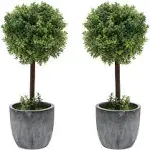 MyGift Artificial Boxwood Topiary Trees, Fake Plants Decor - 12 Inch Faux