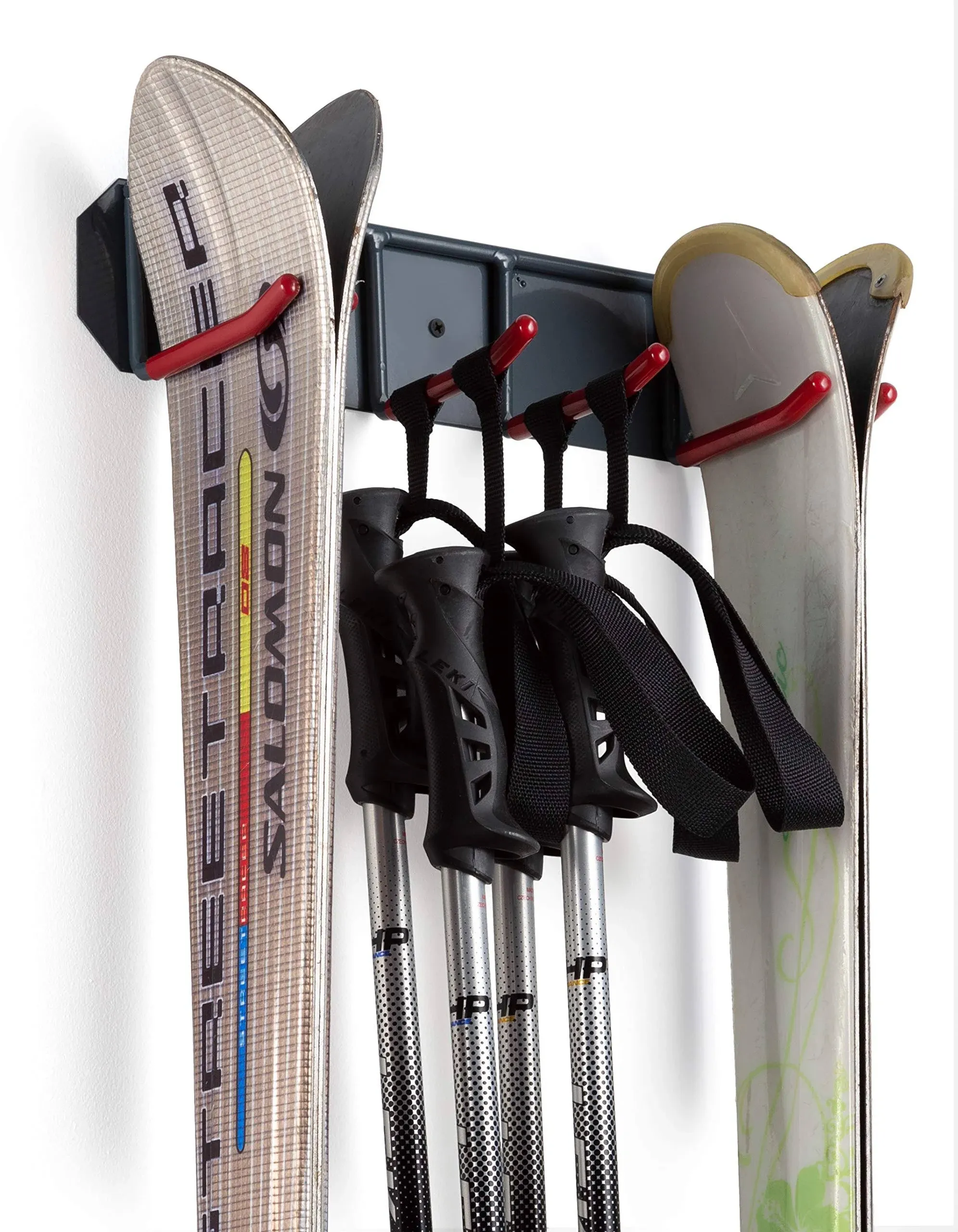 Wealers Wall Mounted Rack Organizer for Skis and Poles Heavy Duty Horizontal Wall Ski Rack Garage Storage with Metal Frame and Padded Hooks Indoors