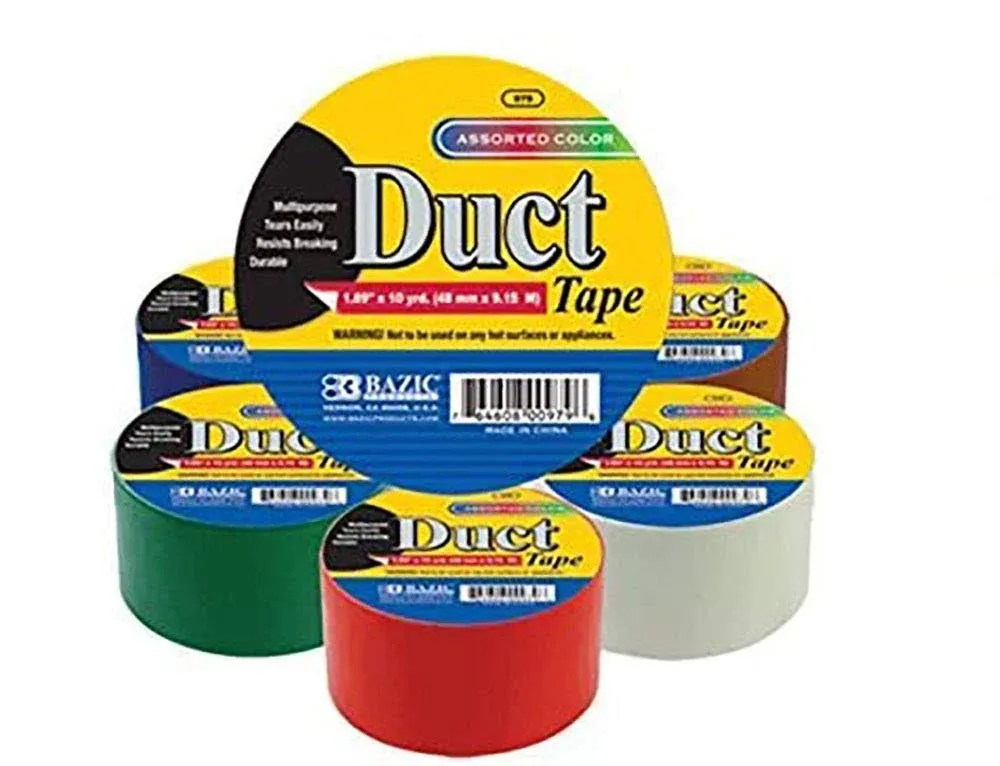 Bazic 1.88&#034; X 10 Yard Solid Colors Duct Tape, Assorted Colors, Pack of 6