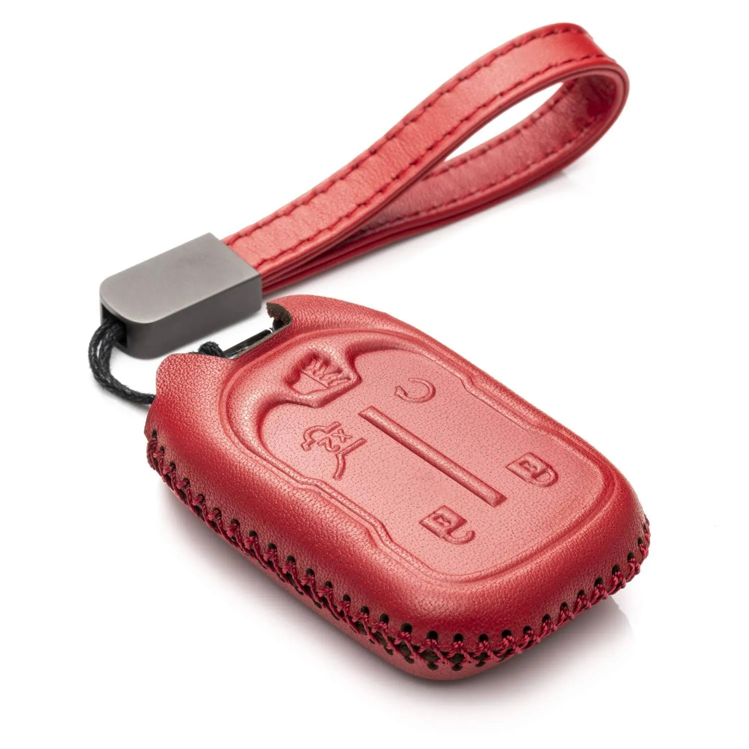 Vitodeco Genuine Leather Smart Key Fob Case with Leather Strap Compatible for GMC Acadia, GMC Terrain 2017 - 2023 (5-Button, Red)