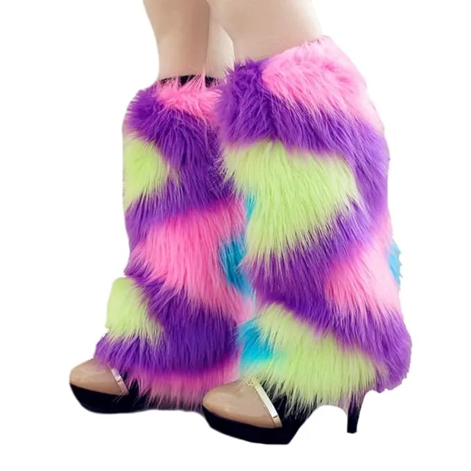 Neon Rainbow Furry Fluffy Unicorn Leg Warmers