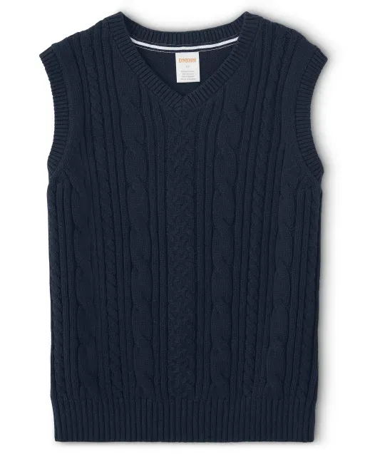 Boys Cable Knit Sweater Vest - Uniform - Blue