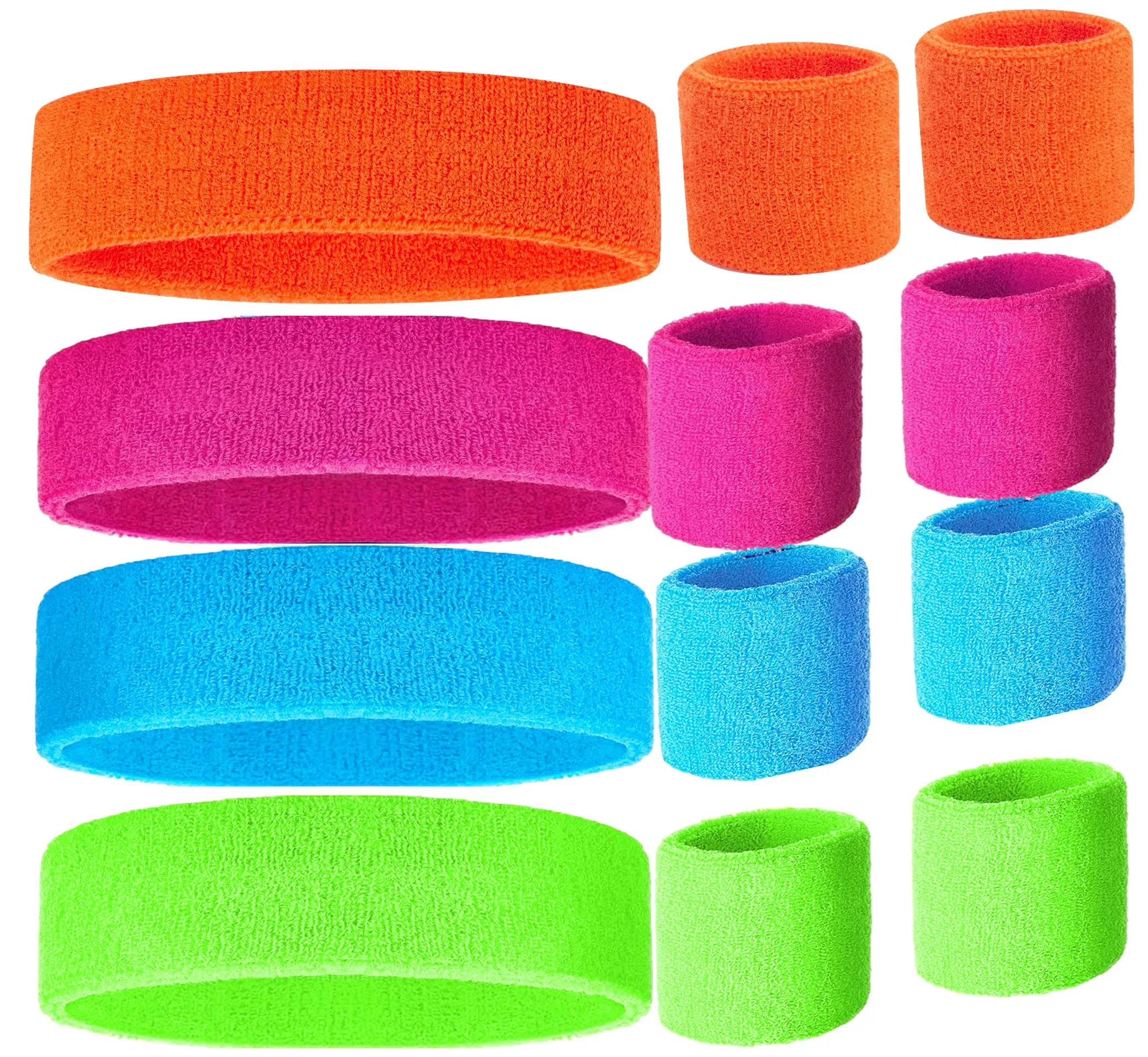 Zilo Novelties 80s Sweatband, Sports Headband and Wristbands, Sweat Bands 80s Neon Colors, 80s Party, Sweatbands for Women, Colorful Sweatband Set