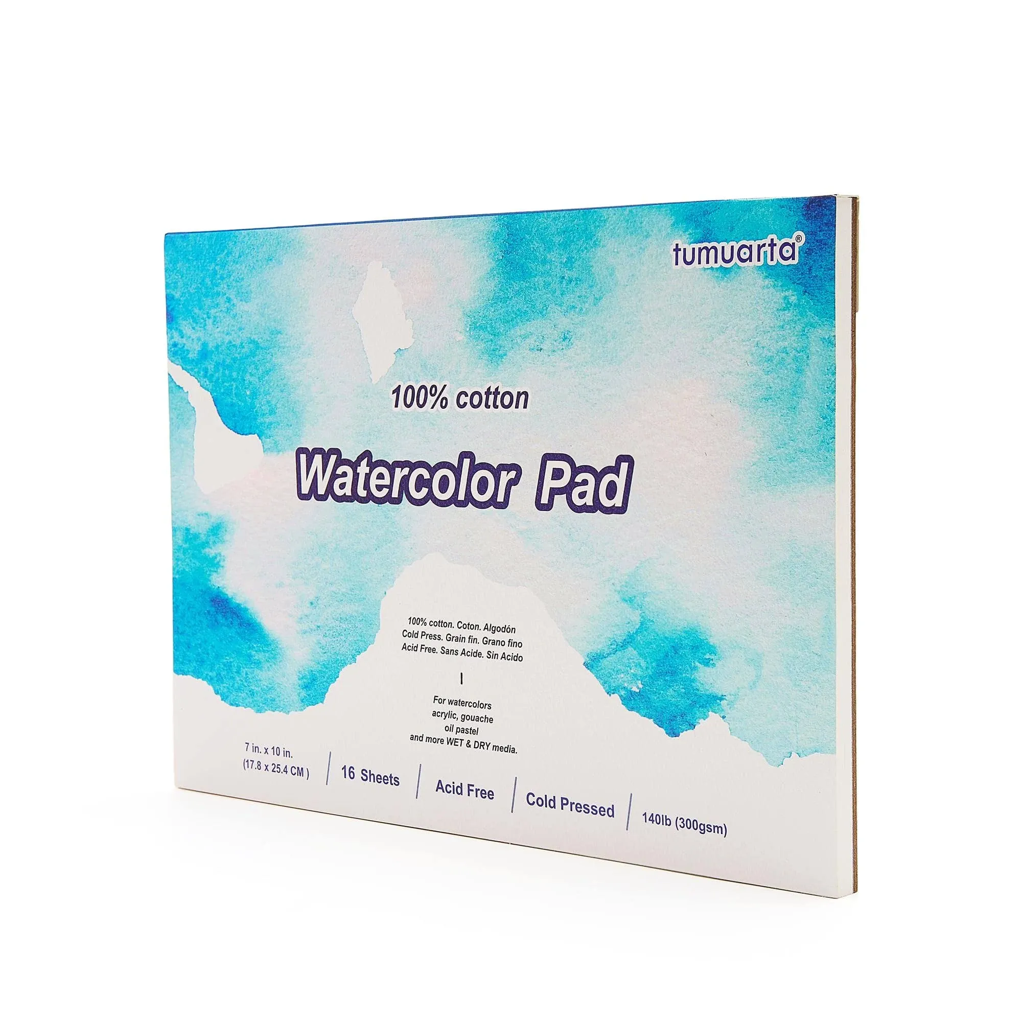 Watercolor Paper Pad, 100% Cotton, 7x10&#034;, 140 LB, 300 GSM, 16 Sheets, 32 Pages..