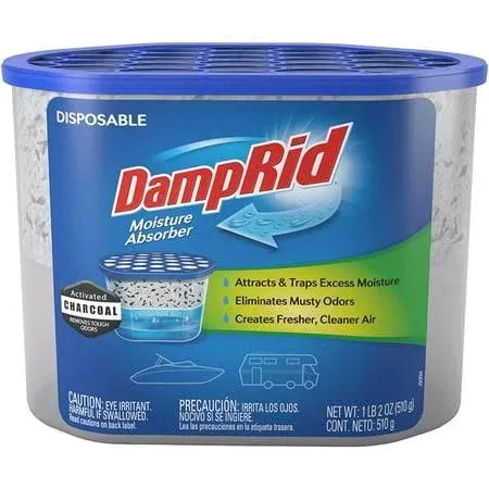 DampRid Fragrance Free Disposable Moisture Absorber with Activated Charcoal, 18 oz., 3 Pack, Moisture Absorber & Odor Remover, Lasts Up To 60 Days, No Electricity Required