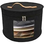 Hat Storage Box Portable Felt Organizer Bucket Foldable Large Capacity Round Travel Hat Container with Dust Proof Lid, Stuffed Animal Toys and Clothes Storage Bin Bag (Black)