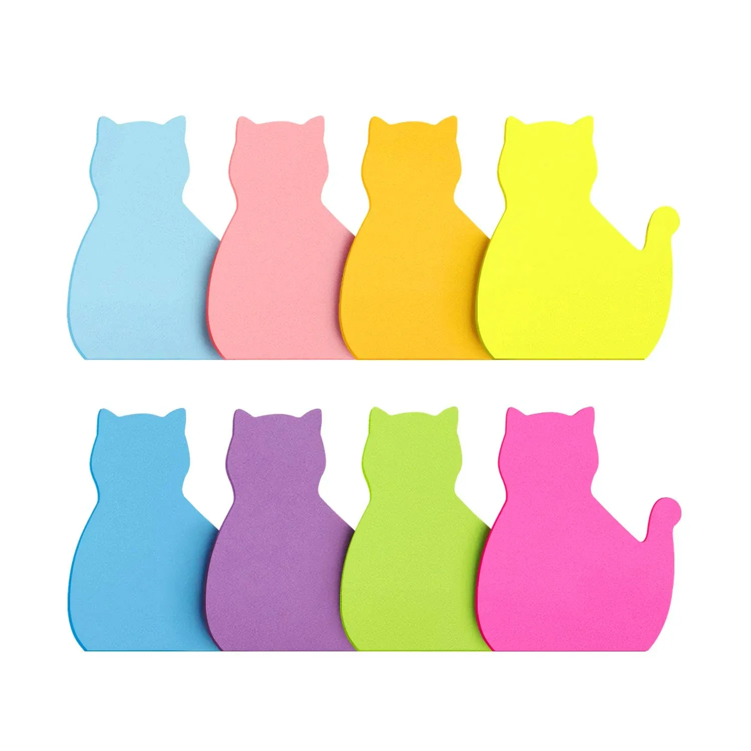 Cat Shape Sticky Notes 8 Color Bright Colorful Sticky Pad 75 Sheets/Pad 8 Pads