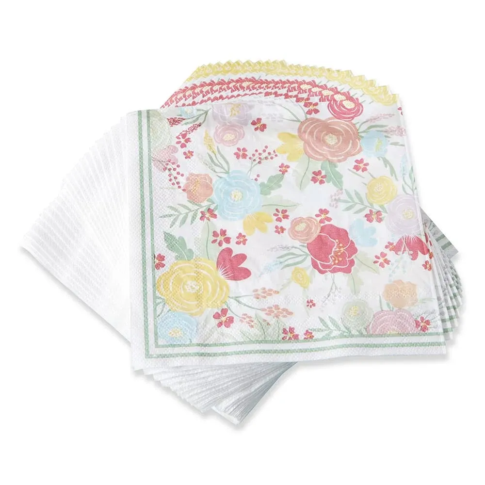 Bright Floral Party Napkins - Set of 30 - Garden Flowers Paper Napkins - Bridal Shower Baby Shower Tea Party Birthday Party - MW37052