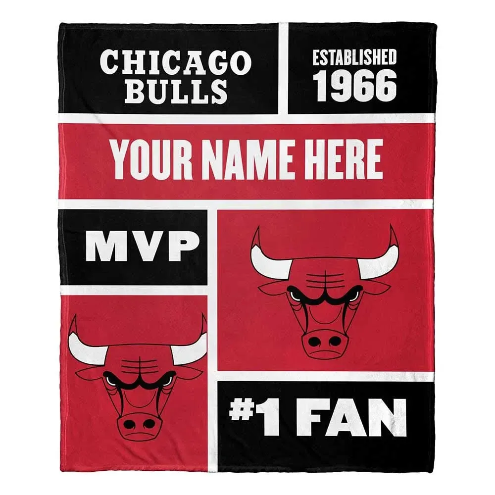 Chicago Bulls NBA Colorblock Personalized Silk Touch Sherpa Throw Blanket