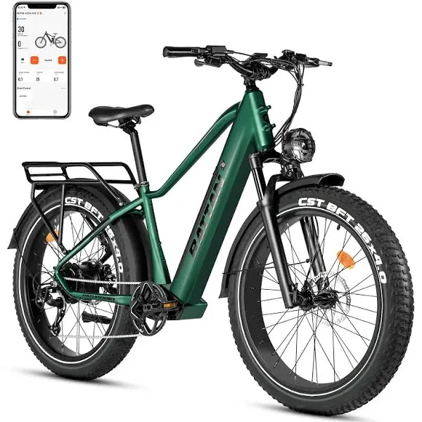 Rattan R Pathfinder Electric Bike Adults,48V 15AH Removable Battery Ebike with 750W Motor,Color Display 26'' X4''Fat Tire Electric Bicycle,28MPH,Shimano 8-Speed (Midnight Green)