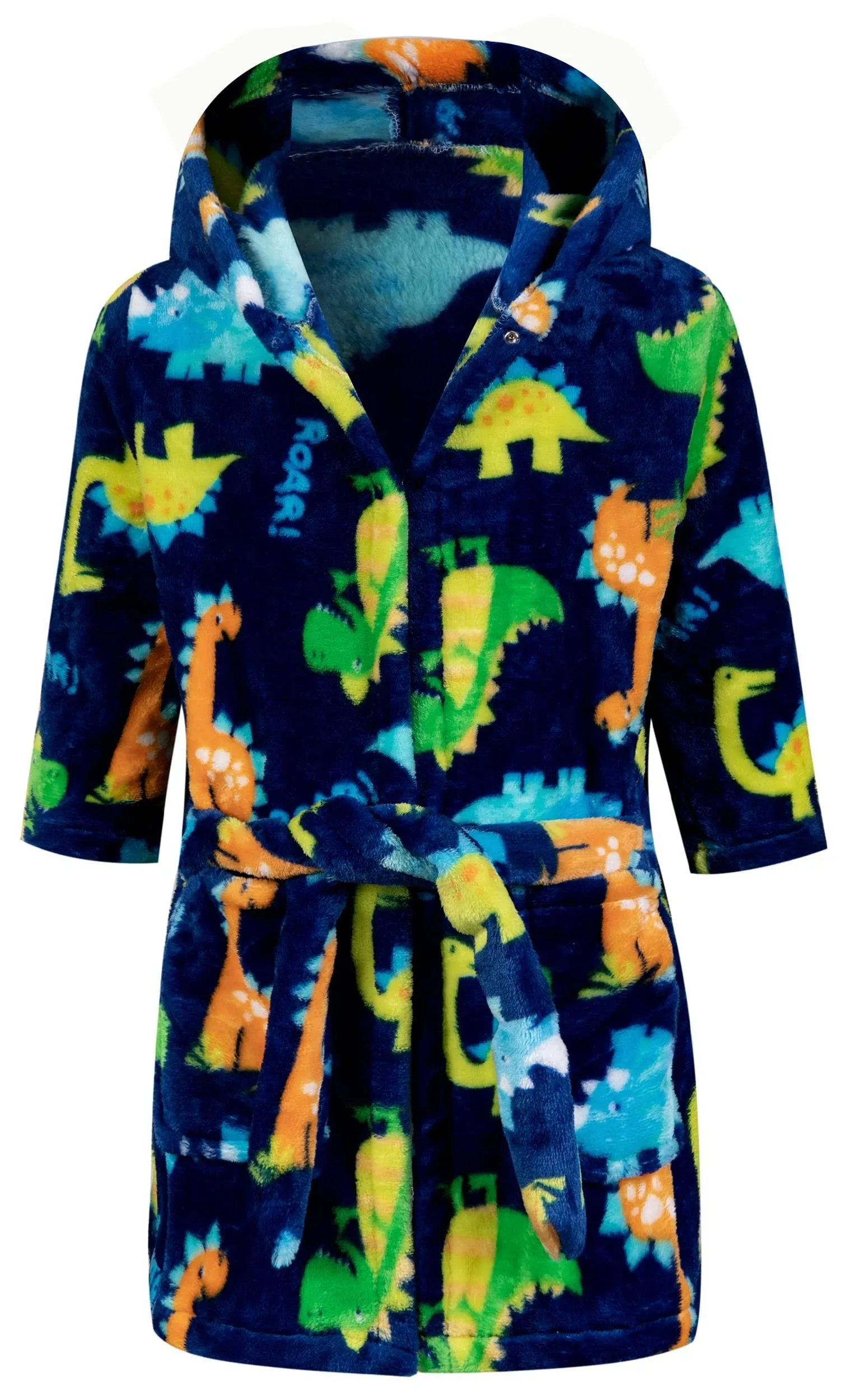 Boys Girls Robe Toddler Hooded Cartoon Dinodaur Plush Bathrobe for Boys Girls