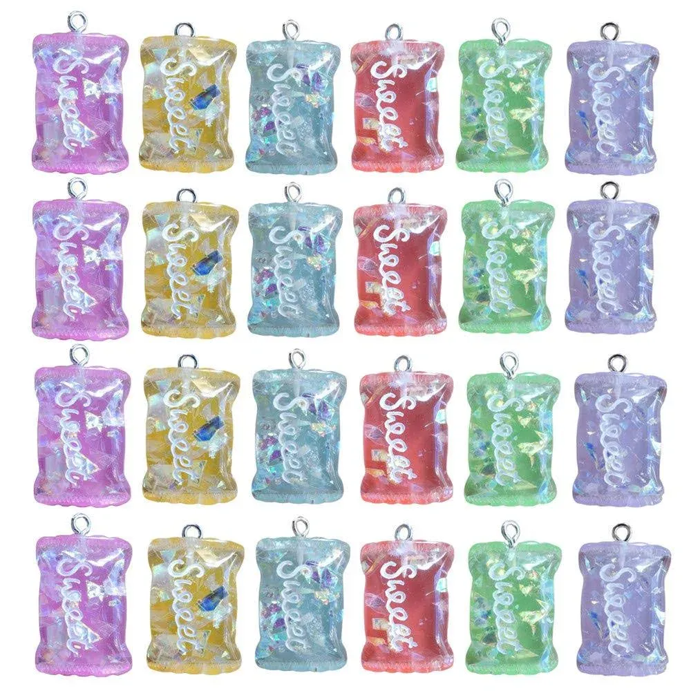 24 Pcs Sweet Candy Charms Colorful Resin Candy Pendants DIY Earring Necklace for ...