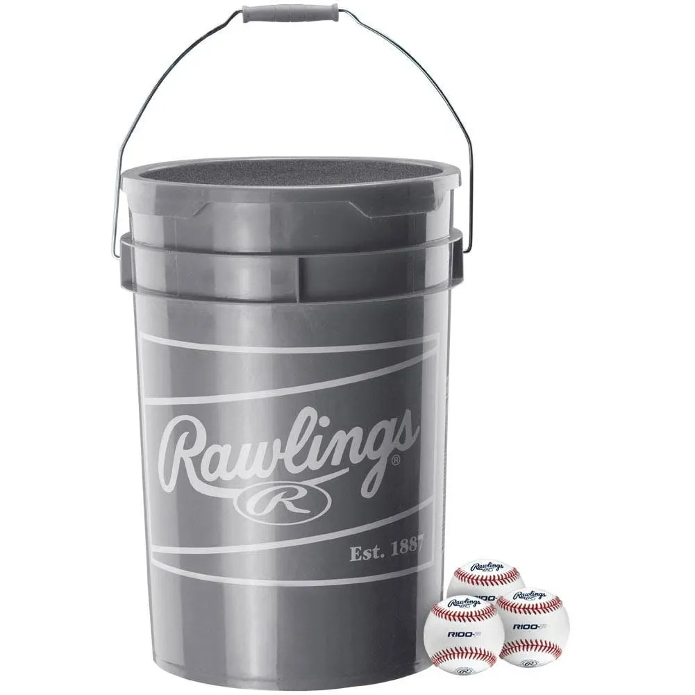 Rawlings R100P Exclusive Edition High School Baseball 24 Bucket 24 ball pack with bucket White