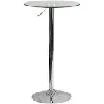 Flash Furniture Chad 23.5'' Round Glass Cocktail Table with Adjustable Height Frame, Adjustable Glass Bar Height Table for Events or Home Use, Clear/Chrome