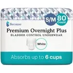 Because Unisex Premium Overnight Plus Pull Up Underwear - Extremely Absorbent, Soft & Comfortable Nighttime Leak Protection - White,X- Large - Absorbs 6 Cups - 20 Count