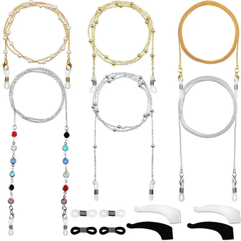 6pcs Beaded Glasses Chain Anti Slip Sunglasses * Lanyard Strap Stylish Mask Face Covering Eyewear Retainer