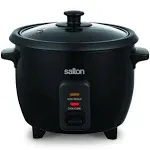 Salton 6 Cup Automatic Rice Cooker with Bonus Food Steaming Basket, Measuring Cup & Spatula, Removable Non-Stick Cooking Bowl for Quinoa, Oatmeal and More, Black (RC2104BK)