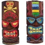 Wowser Hand Crafted Polynesian Hawaiian Style Painted Tiki Masks, Wall Dcor, Set of 2 Assorted Colors,12 Inches