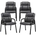 CLATINA Leather Guest Chair with Padded Arm Rest for Reception Meeting Conference and Waiting Room Side Office Home Black 4 Pack