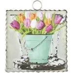 The Round Top Collection - Mini Gallery Bucket of Tulips, 6" x 1" x 7" Spring Themed Décor, Metal & Wood