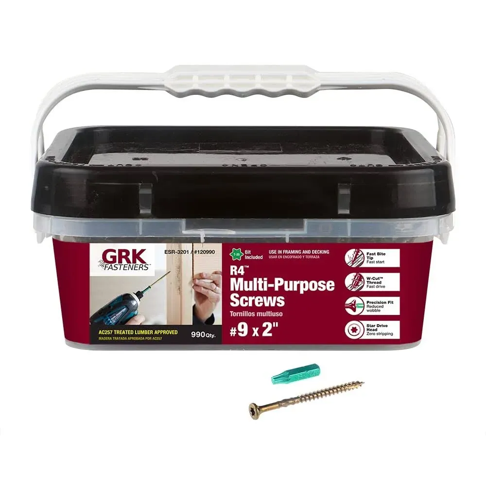 GRK 120990 R4 T-25 Multi-Purpose Framing/Decking Screws, 9 by 2", Steel, Flat