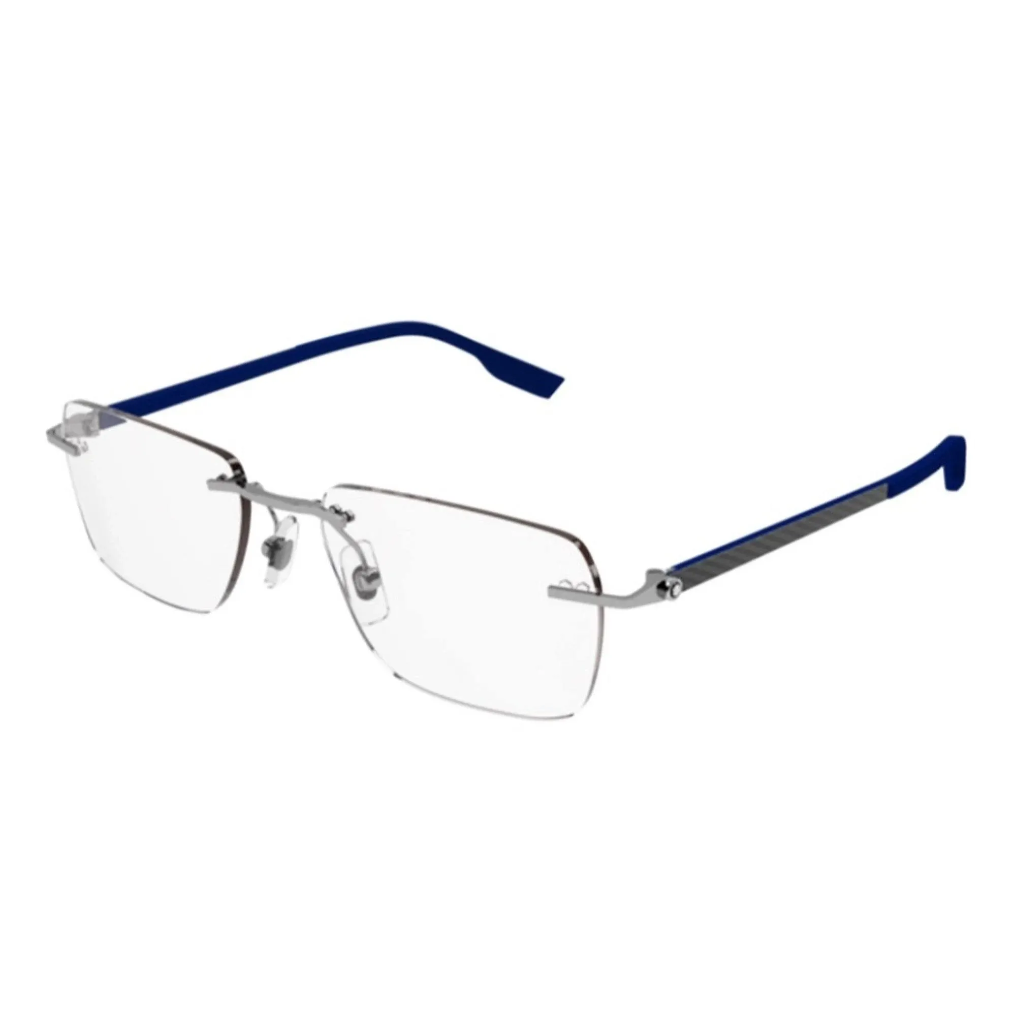 MONTBLANC Sunglasses MB0185O, Silver, Rimless, 55-19-145mm, Transparent Blue