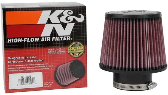 K&N Universal Clamp-On Air Intake Filter: High Performance, Premium, Washable, Replacement Filter: Flange Diameter: 3 In, Filter Height: 5 In, Flange Length: 1.75 In, Shape: Round Tapered, RU-3580