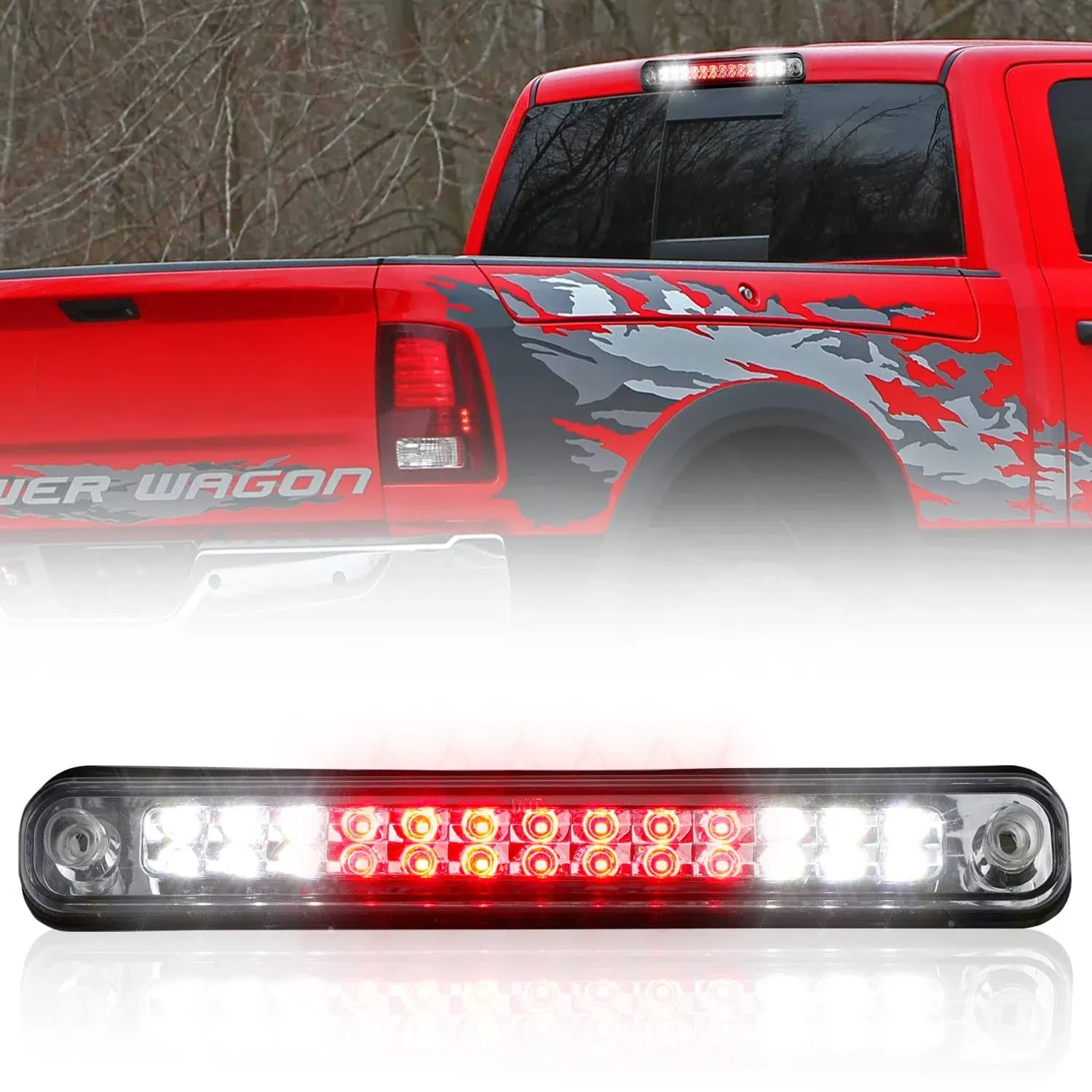 PIT66 LED 3rd Brake Light, Compatible with 1999-2015 Ford F250 F350 F450 F550 Super Duty High Mount Stop Parking Lamps Black Housing Smoky Lens