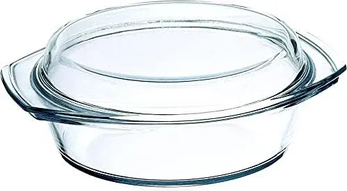 Simax Round Glass Casserole Dish, Clear Glass Round Casserole Dish with Lid and Handles, Covered Bowl for Cooking, Baking, Serving, Microwave, Dishwa