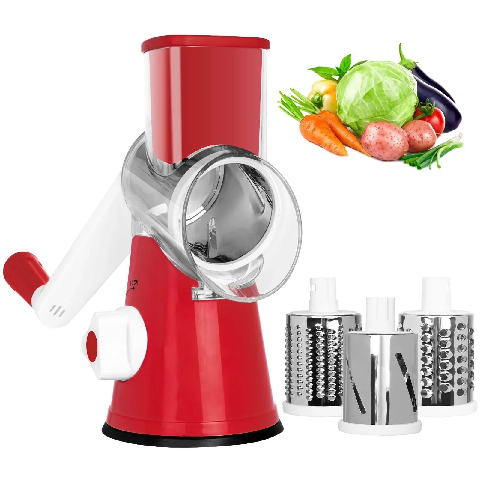 X Home Rotary Cheese Grater Kitchen Mandoline Vegetables Slicer 6X18, Red 