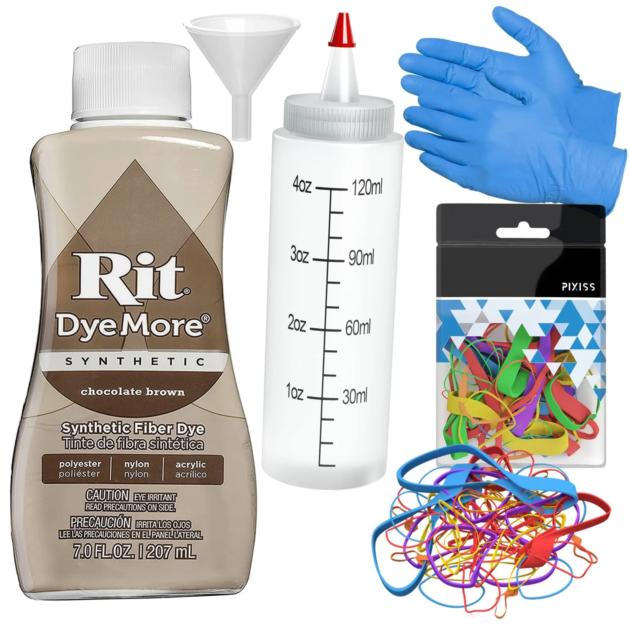 Synthetic Rit Dye More Liquid Fabric Dye - Ultimate Synthetic Rit Dye Accessories Kit - Available in Multiple Colors - 7 Ounces - Chocolate Brown