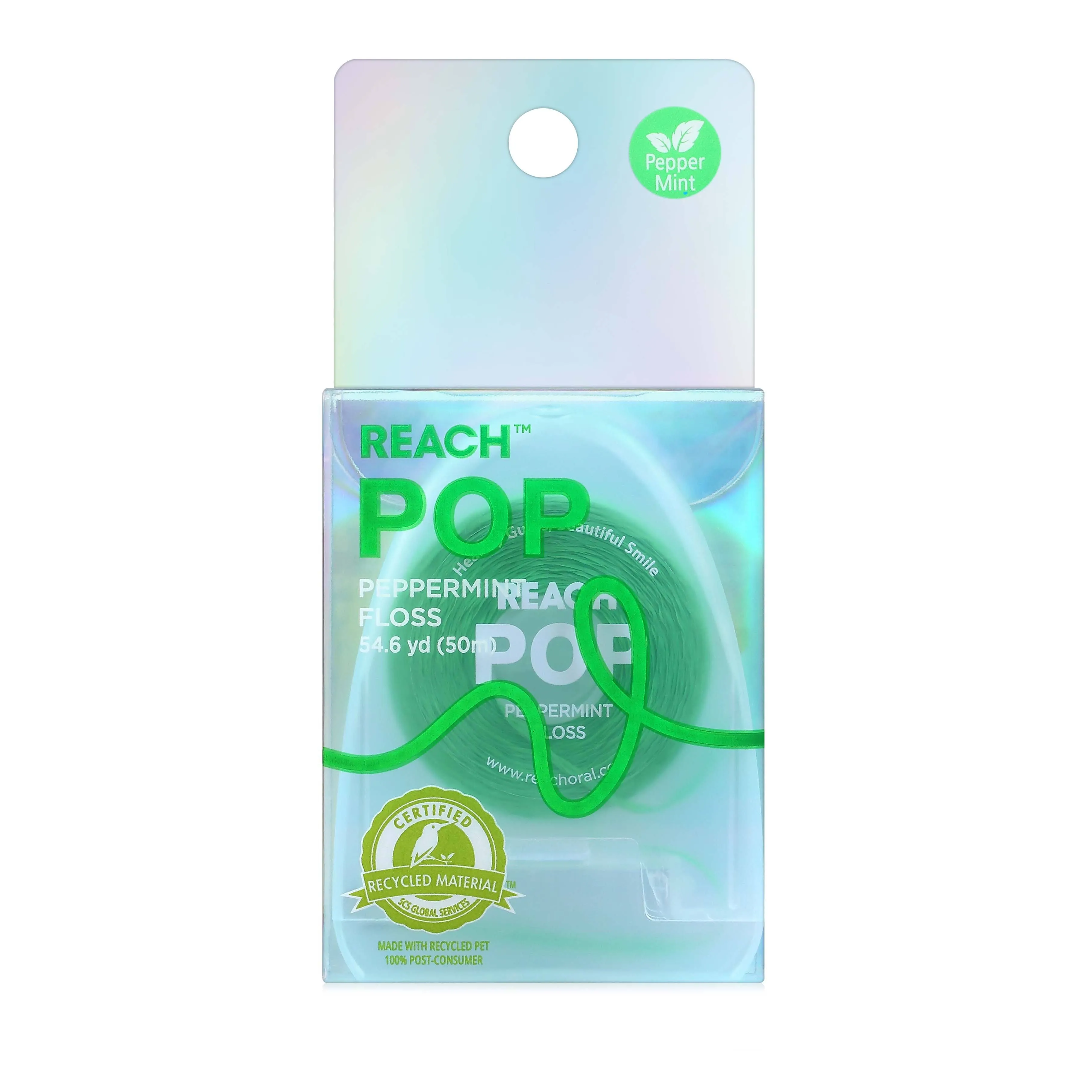 Reach Pop Dental Floss- Green Color Floss - Peppermint - 54.6 Yards
